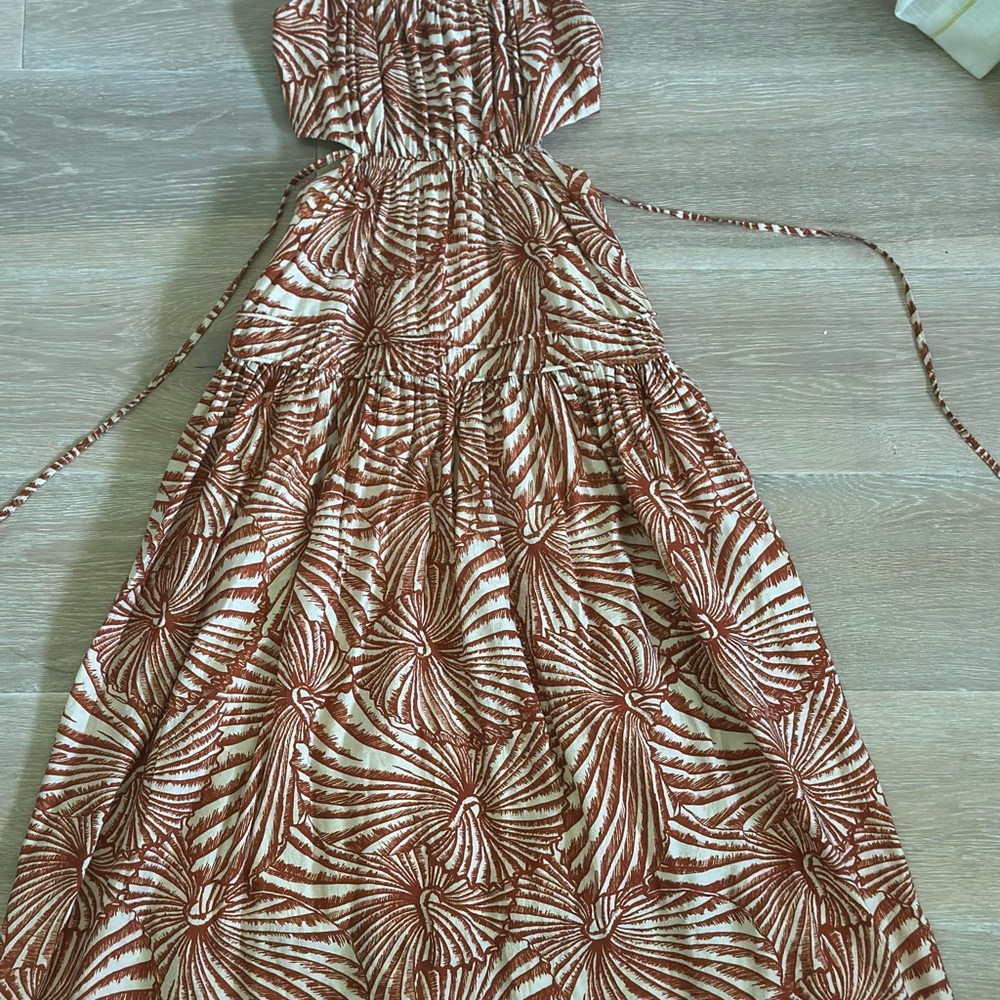 Moon River Strapless Dress in Brown and White